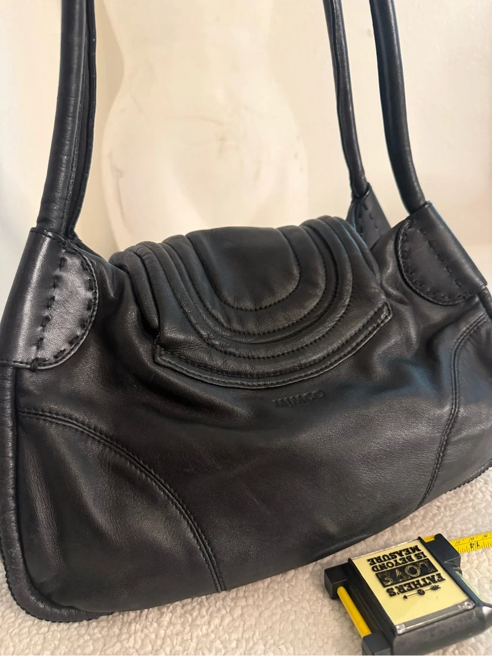 MIMCO Black Leather Slouchy Shoulder Bag Y2K